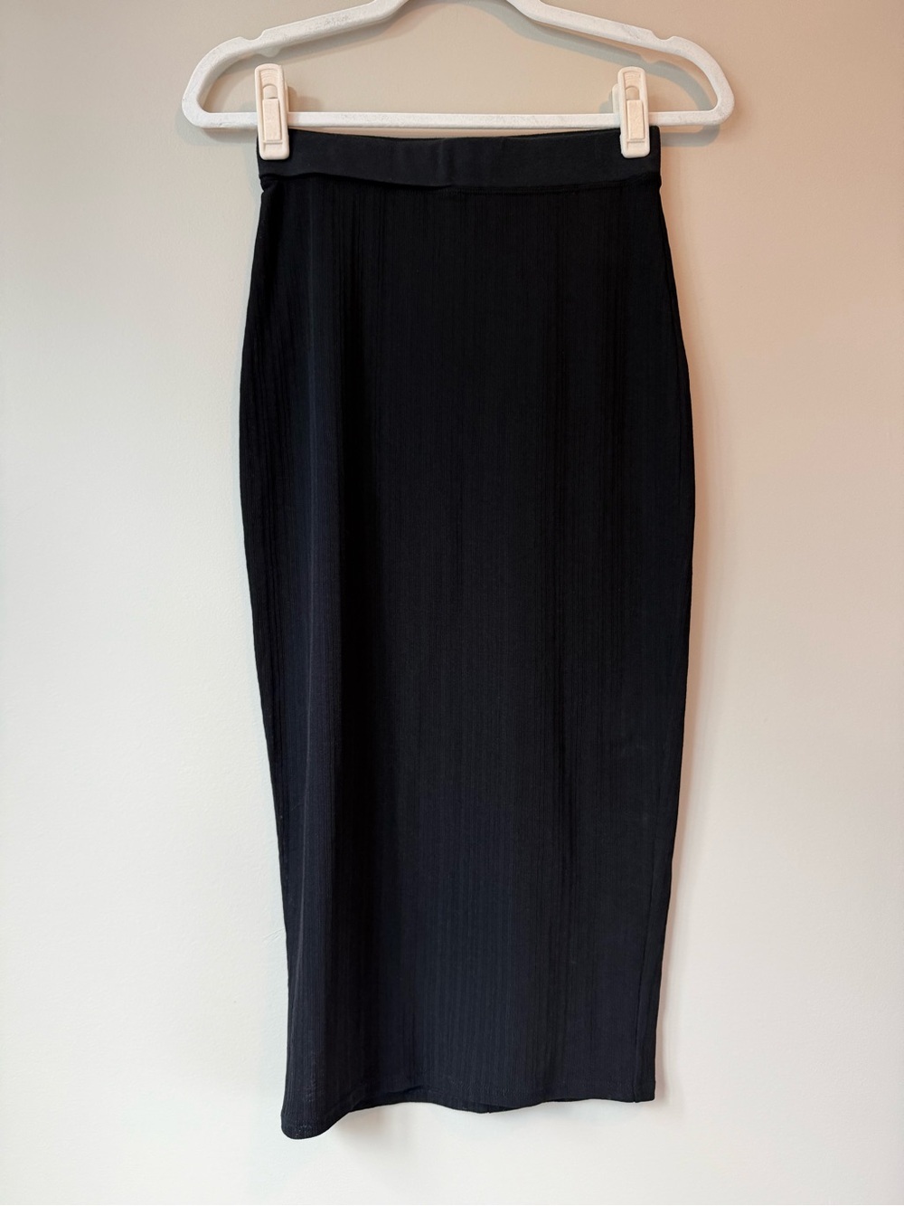 VGUC Kith Black Ribbed Midi Skirt Sz S Semi Sheer Bodycon